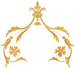 Gold baroque floral element, golden foil damask motif