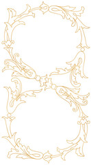 Baroque floral line art element, gold outline damask motif