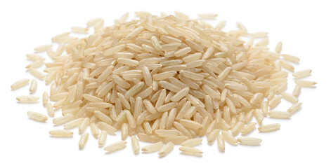 uncooked long brown rice, isolated on the white background