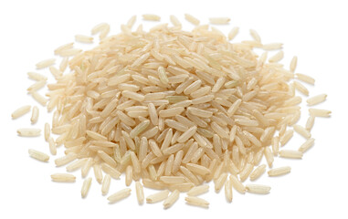 uncooked long brown rice, isolated on the white background