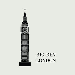 Silhouette flat vector illustration of a historic building in London, Simple outline icon design cartoon landmark for vacation travel trip tourist attractions. Big Ben time, London England.