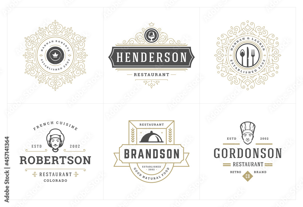 Wall mural Restaurant logos templates set vector illustration good for menu labels and cafe badges