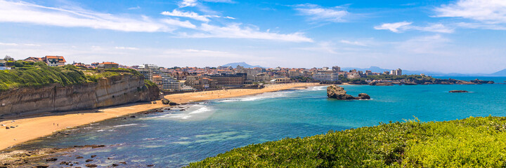 Panorama of Biarritz, France and its seaside on the Atlantic Ocean - obrazy, fototapety, plakaty