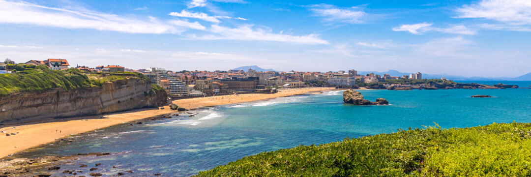 Panorama of Biarritz, France and its seaside on the Atlantic Ocean
