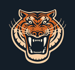 Roaring Tiger Head front view logo design template icon