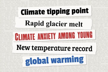 Climate tipping point newspaper headlines - obrazy, fototapety, plakaty