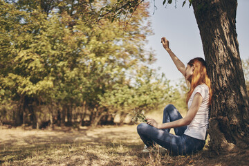 pretty woman rest in the countryside landscape