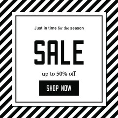 Obraz premium Seasonal sale background with elegant black and white color. Up to 50% discount for design.Vector illustration template