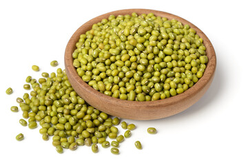 uncooked mung beans isolated on white background