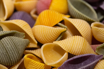 Closeup of colorful conchiglie pasta