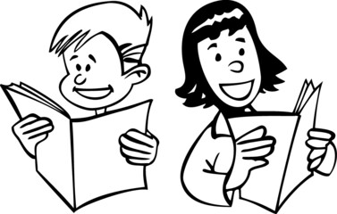 Boy and girl reading books.