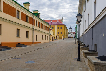 Old town in the Minsk city on a cloudy summer day, Belarus