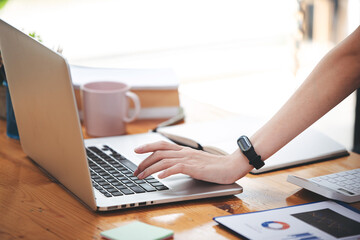 Business woman talking on the phone, laptop, computer, business technology concept.