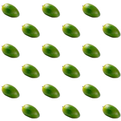 Seamless pattern with whole green mango on white