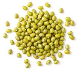 raw mung beans isolated on the white background, top view