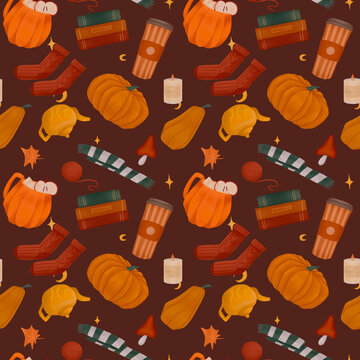 Autumn red seamless pattern illustration