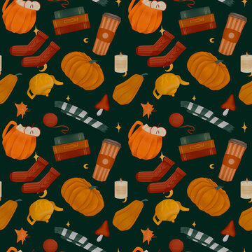 Autumn green seamless pattern illustration