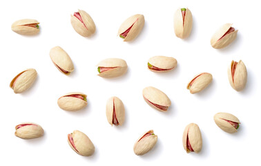 pistachios with shell isolated on white background, top view