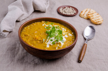 Thick soup with lentils and vegetables