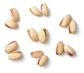 pistachios with shell isolated on white background, top view