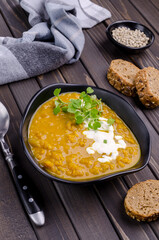 Thick soup with lentils and vegetables