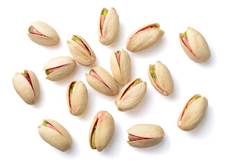 pistachios with shell isolated on white background, top view