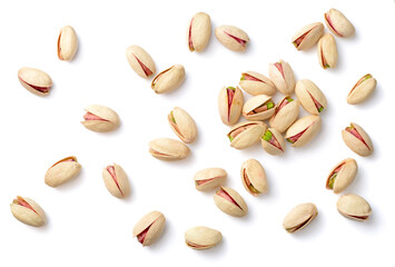 pistachios with shell isolated on white background, top view