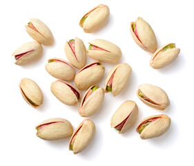 pistachios nuts isolated on the white background, top view