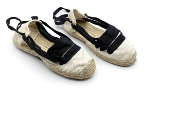 Some handmade espadrilles, typical rural Aragonese footwear, used for the field and dance called jota, white background