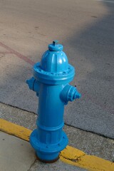 Blue fire hydrant on city street