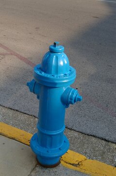 Blue Fire Hydrant On City Street