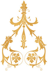 Gold baroque floral element, golden foil damask motif