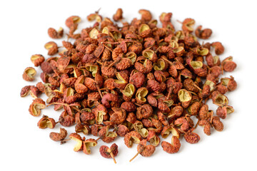 dried Sichuan peppercorns isolated on the white background