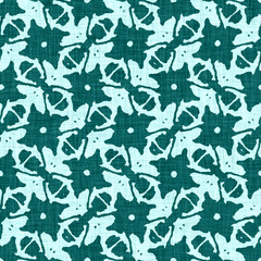 Aegean teal mottled rustic circle linen texture background. Summer dotted coastal living style. Light turquoise blue cloth effect textile seamless pattern. Washed out beach cottage fabric material. 
