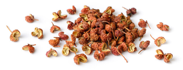 dried Szechuan peppercorns isolated on the white background - obrazy, fototapety, plakaty