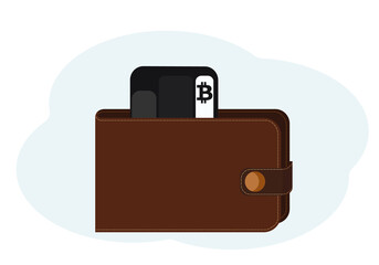 Illustration of wallet with plastic cards with bitcoin symbols