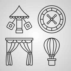 Set of Thin Line Flat Design Icons of Circus