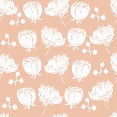 White flowers seamless pattern on beige background