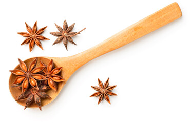 star anise isolated on the white background, top view
