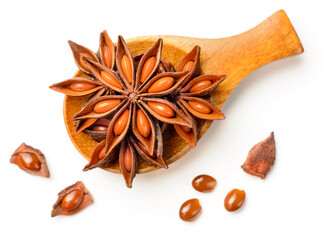 star anise isolated on the white background, top view