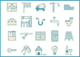 Digitally generated image of construction concept icons against white background