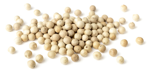 white peppercorns isolated on the white background