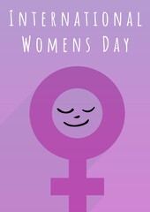 International women's day text over female gender symbol against purple background