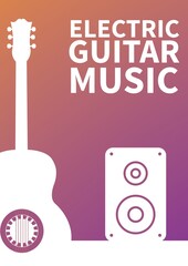 Electric guitar music text with guitar and speaker icon against gradient background