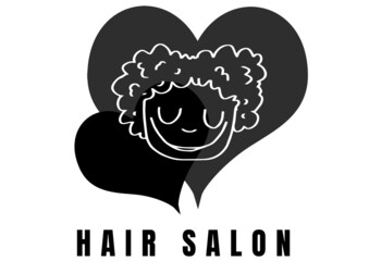 Man icon over two hearts icon with hair salon text against white background