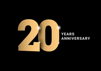 Anniversary 20. gold 3d numbers. Poster template for Celebrating 20th anniversary event party.