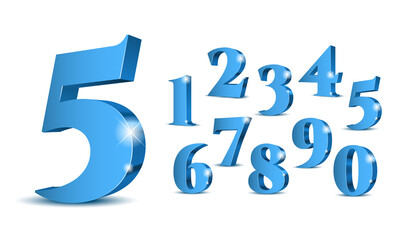 Blue 3d sparkling numbers. Symbol set. Vector - obrazy, fototapety, plakaty