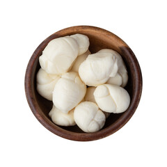 Nozinho or Knot mozzarella, typical brazilian artisanal fresh white cheese isolated over white background