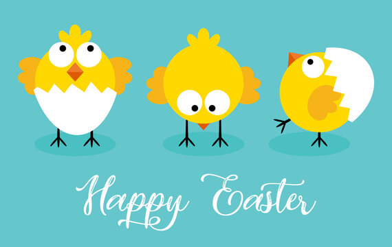 Happy Easter card with three little chicks