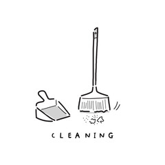 illustration of a broom and a dust pan. 